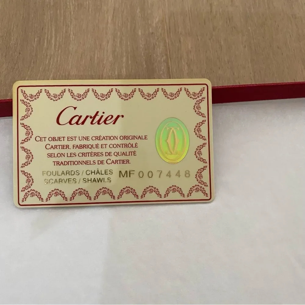 NEW Cartier Paris Red White Silk Crepe Butterflies Moth Square Scarf Shawl - Picture 11 of 12